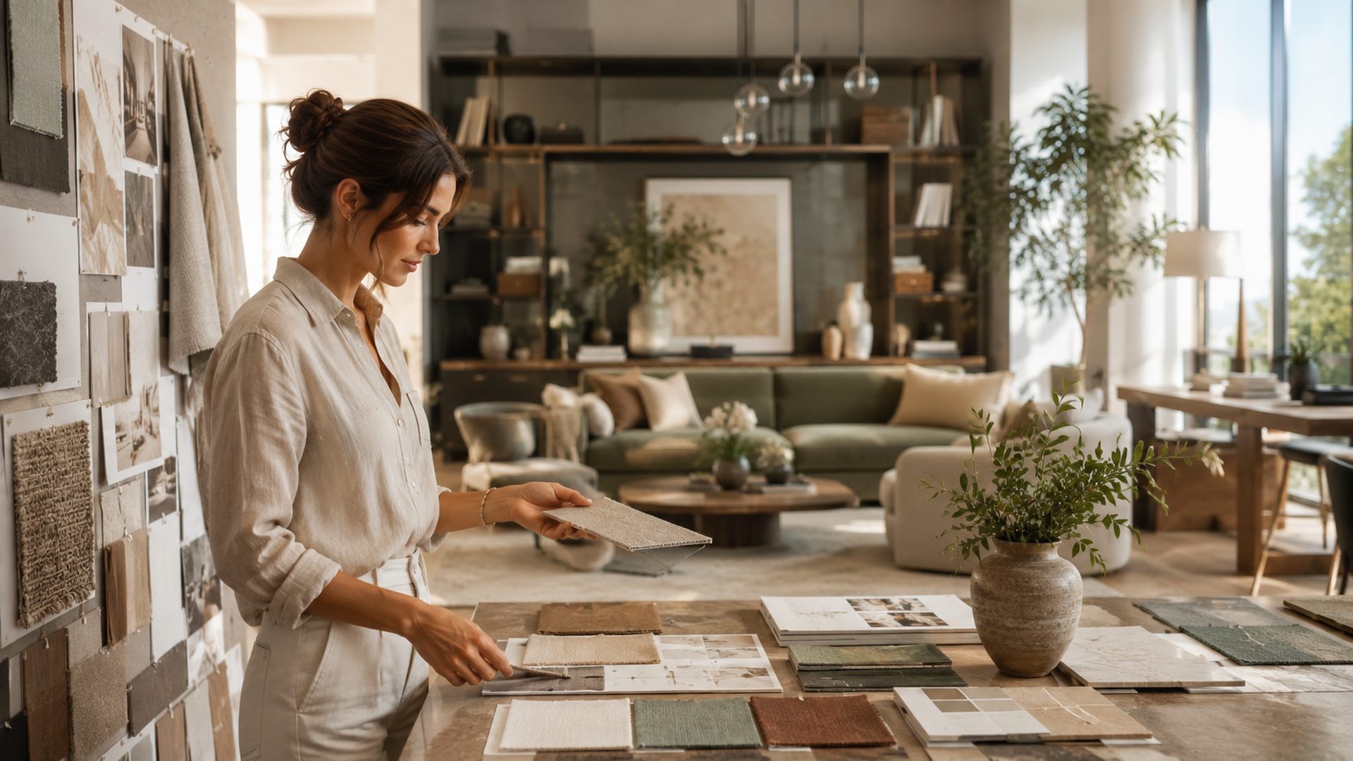 Interior designer presenting AI generated concept boards
