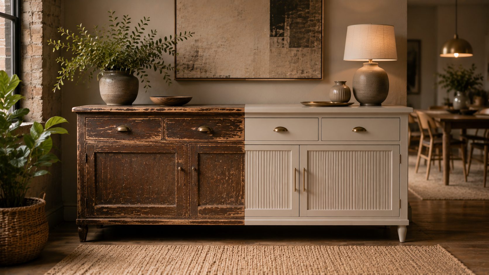 Before and after AI furniture transformation visualisation