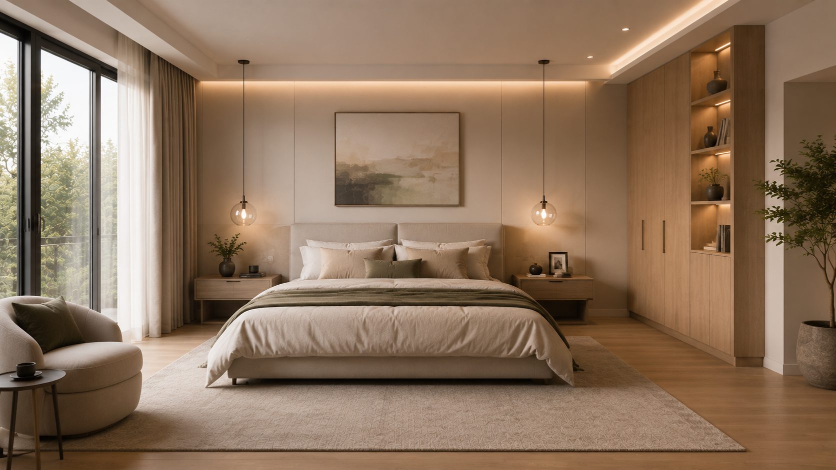 AI redesigned bedroom with new bed and styling